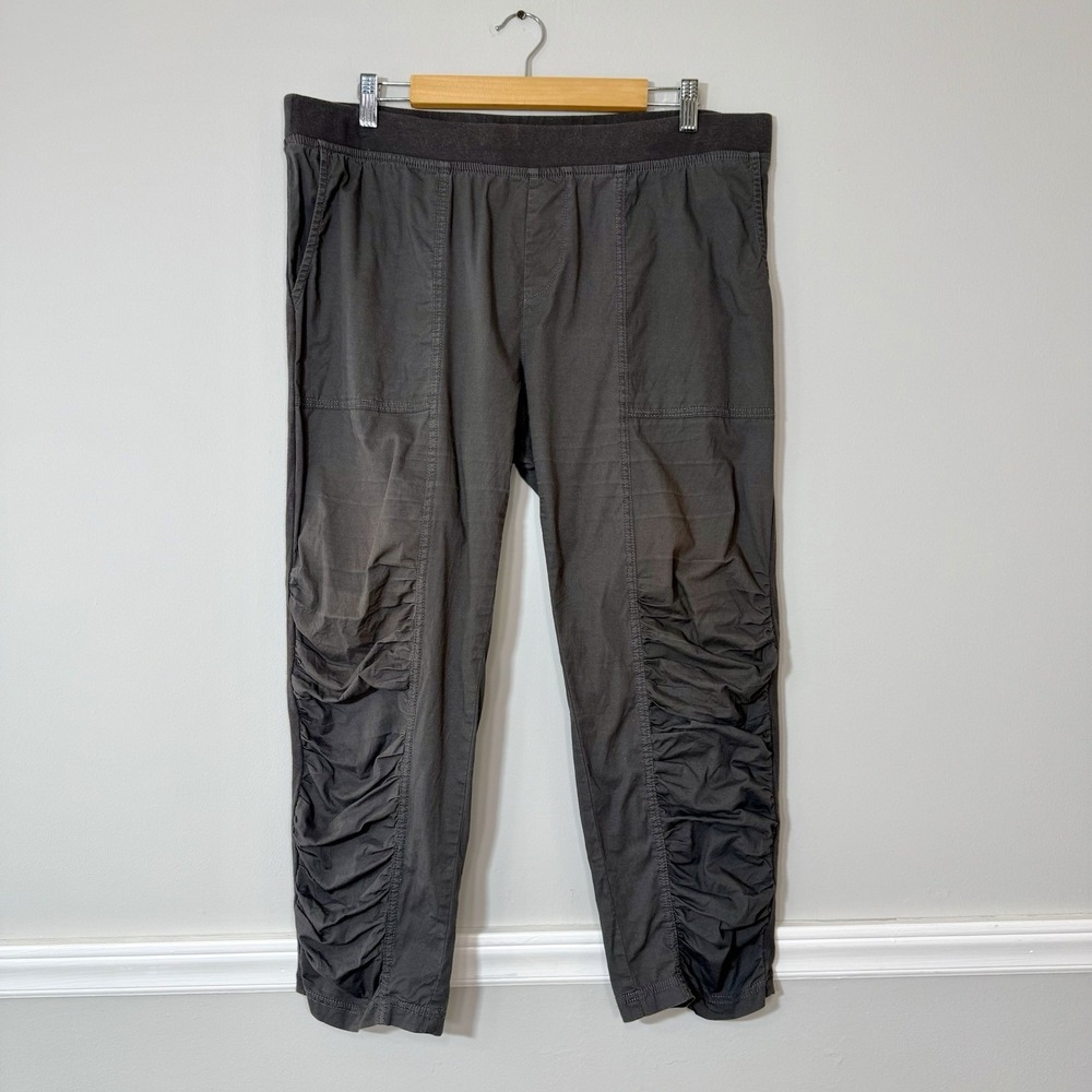 XCVI GEYSER CROP Womans Pants Sz XL Charcoal Pull On Ruched Leg Boho Minimalist‎